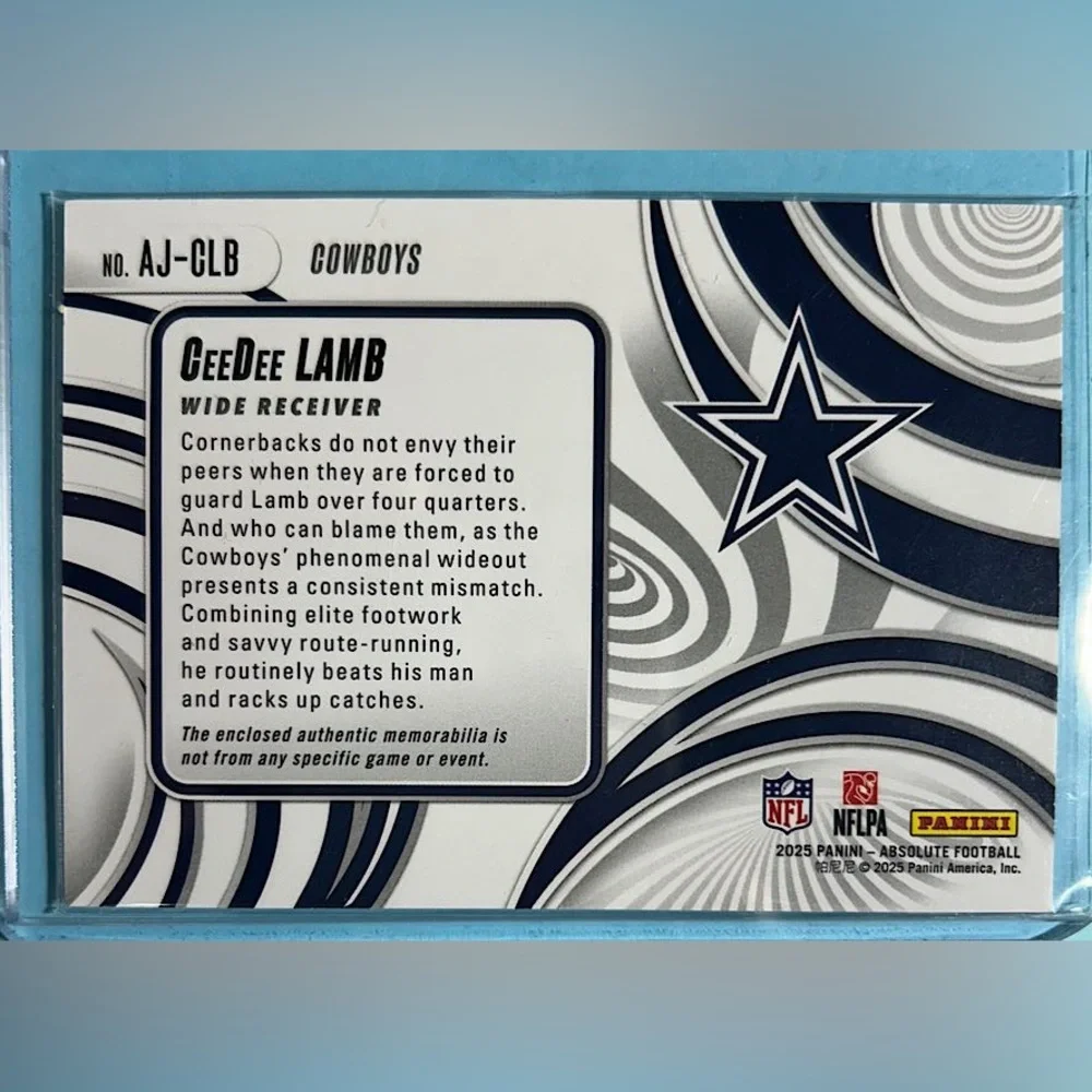 Cee Dee Lamb , Dallas Cowboys 2025 Absolute Football Relic Card #AJ-CLB